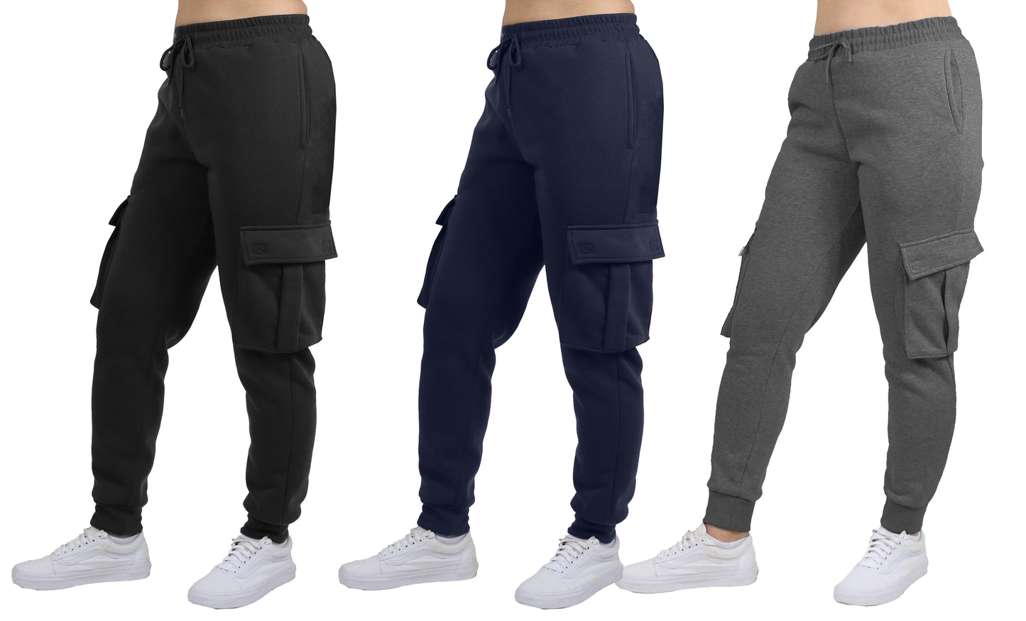 3-Pack Women's Loose Fit Fleece Jogger Sweatpants with Velcro Cargo Pockets (S-2XL)