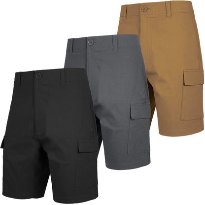 Men’s 3-Pack Super Stretch Cargo Shorts with Button Closure and Zipper Pockets (Sizes: 30-42)