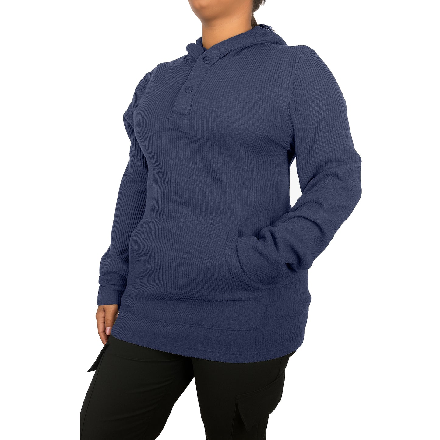 Womens Waffle Knit Thermal Pullover Hoodie (S-3XL)