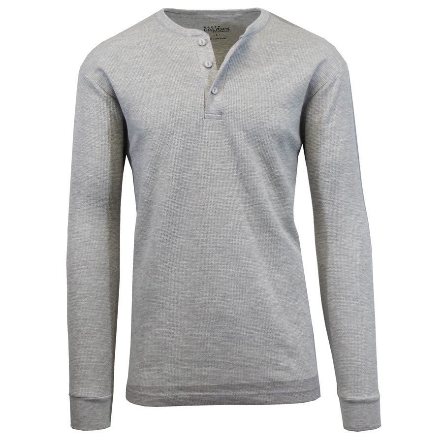 Mens Long Sleeve Henley Thermal Tee (S-3XL)