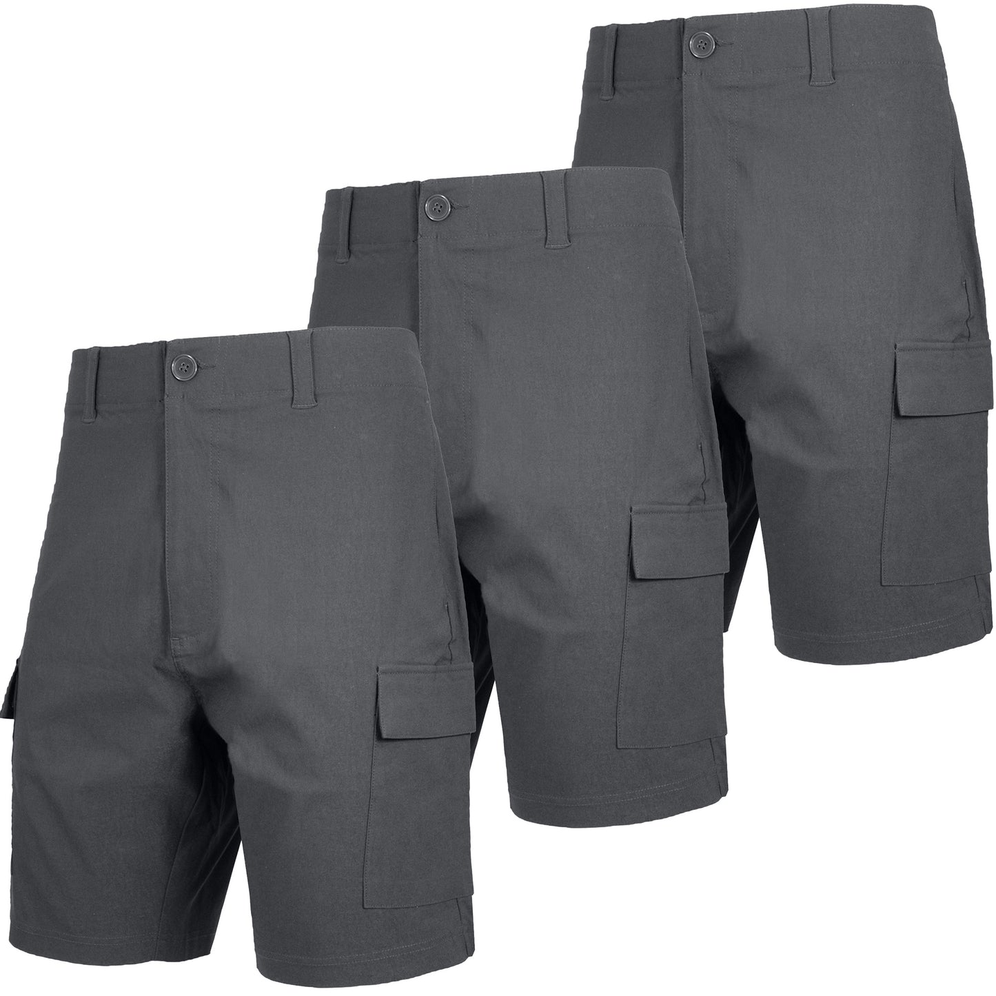 Men’s 3-Pack Super Stretch Cargo Shorts with Button Closure and Zipper Pockets (Sizes: 30-42)