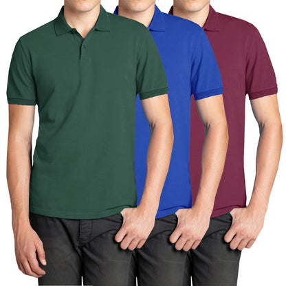 3-Pack Men’s Short Sleeve Pique Polo Shirt with Ribbed Collar and Breathable Cotton-Blend Fabric (S-3XL)