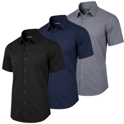 3-Pack Mens Short Sleeve Slim-Fit Design Dress Shirts (S-3XL)