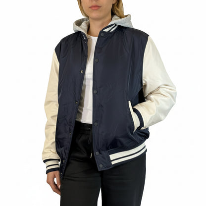 Women’s Hooded Varsity Jacket w/ Detachable Hood