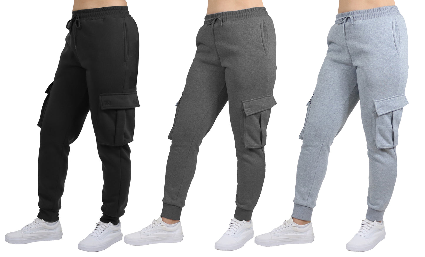 3-Pack Women's Loose Fit Fleece Jogger Sweatpants with Velcro Cargo Pockets (S-2XL)