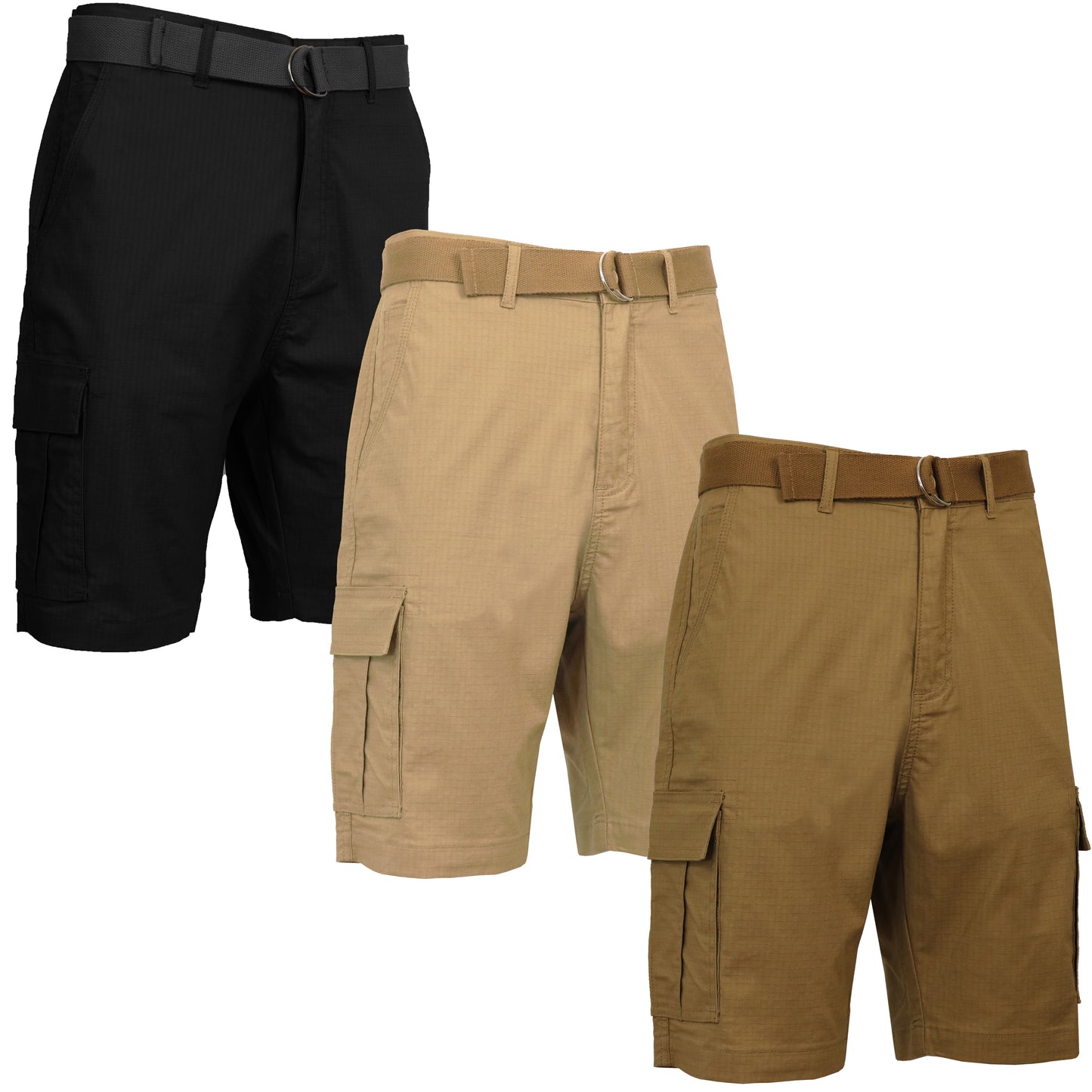 3-Pack Men's Premium Stretch Cargo Shorts with Belt – Comfortable, Durable & Tailored Fit