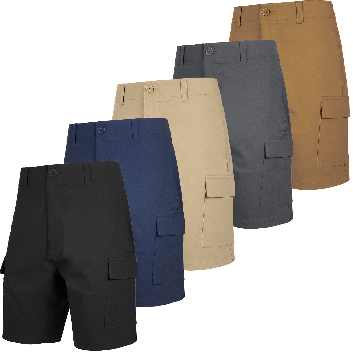 Men’s Super Stretch Cargo Shorts with Button Closure and Zipper Pockets (Sizes: 30-42)
