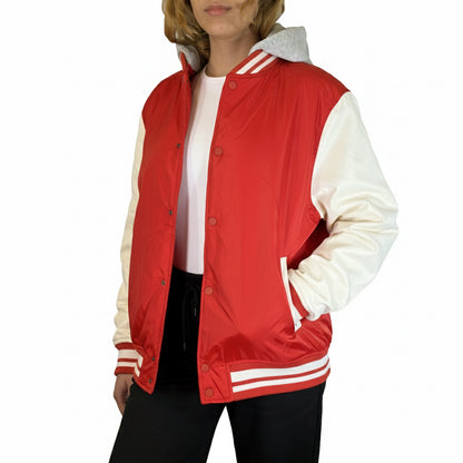 Women’s Hooded Varsity Jacket w/ Detachable Hood