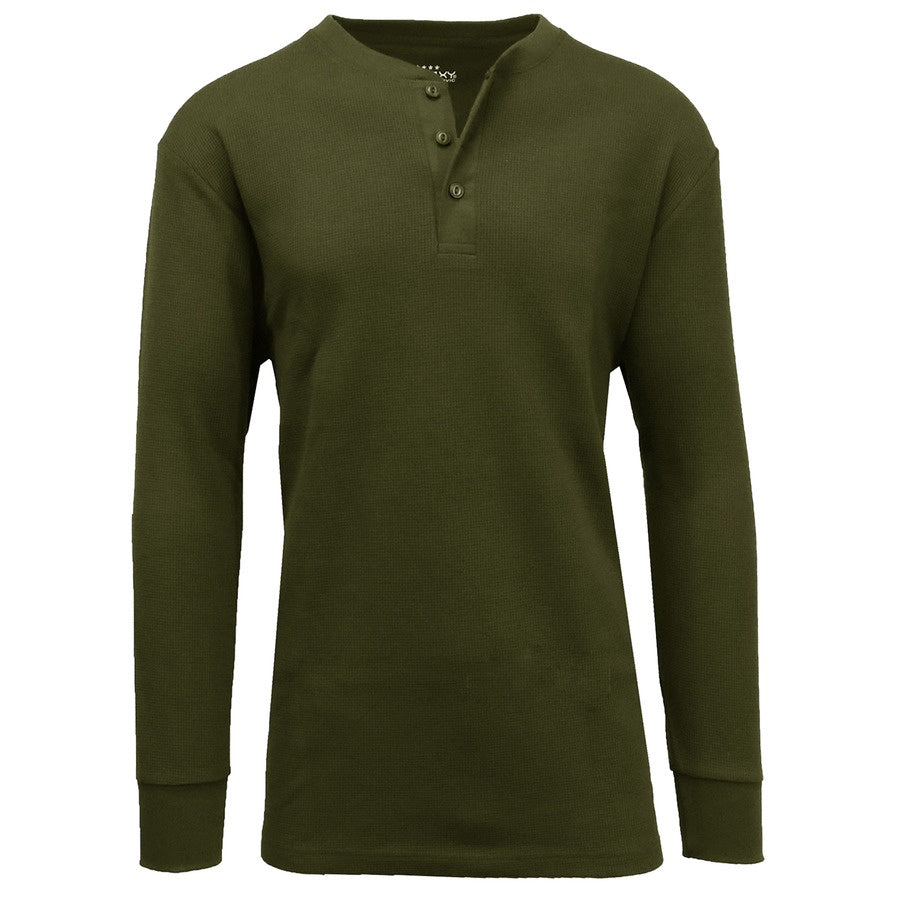 Mens Long Sleeve Henley Thermal Tee (S-3XL)
