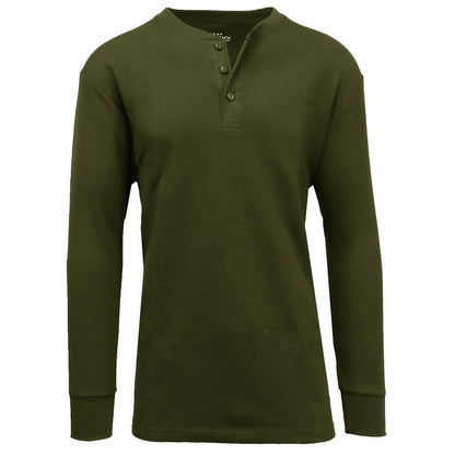 Mens Long Sleeve Henley Thermal Tee (S-3XL)
