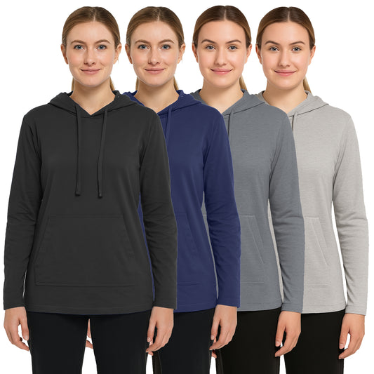 Women's 3-Pack Loose Fit Lightweight Long Sleeve Pullover Lounge Hoodi