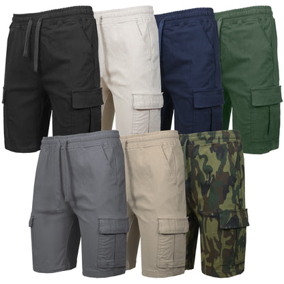 Men’s Flex Cargo Shorts with Elastic Waistband and Drawstring – Comfortable Fit with 6 Pockets and Stretch Fabric (S-2XL)