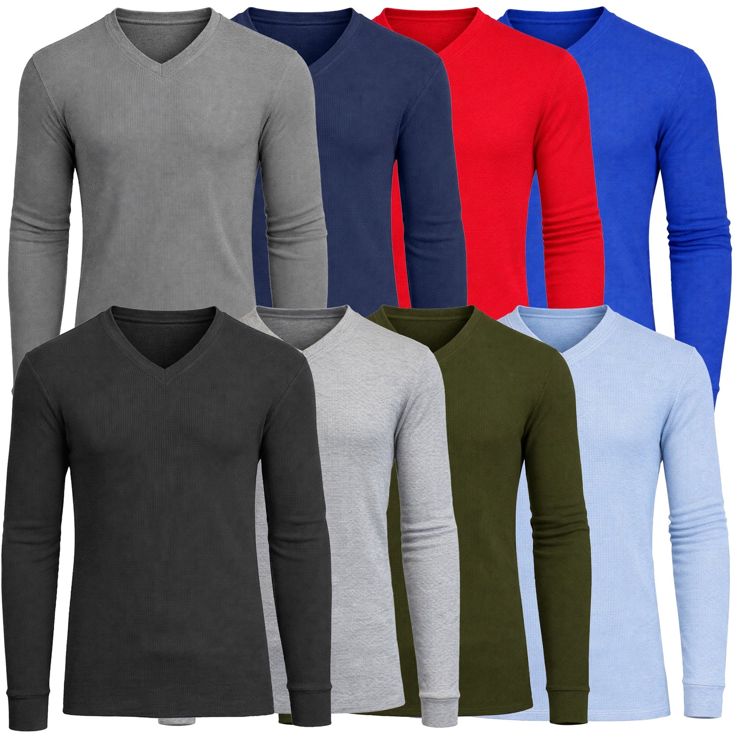 Men’s Long Sleeve Waffle Knit Thermal Shirt – V-Neck, Modern Fit, Warm Layering Top