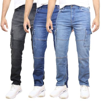 3-Pack Men's Modern Fit Stretch Cargo Pocket Flex Jeans