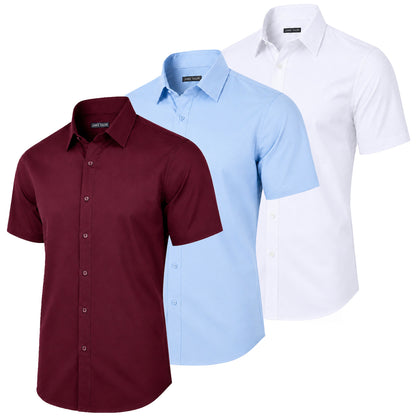 3-Pack Mens Short Sleeve Slim-Fit Design Dress Shirts (S-3XL)
