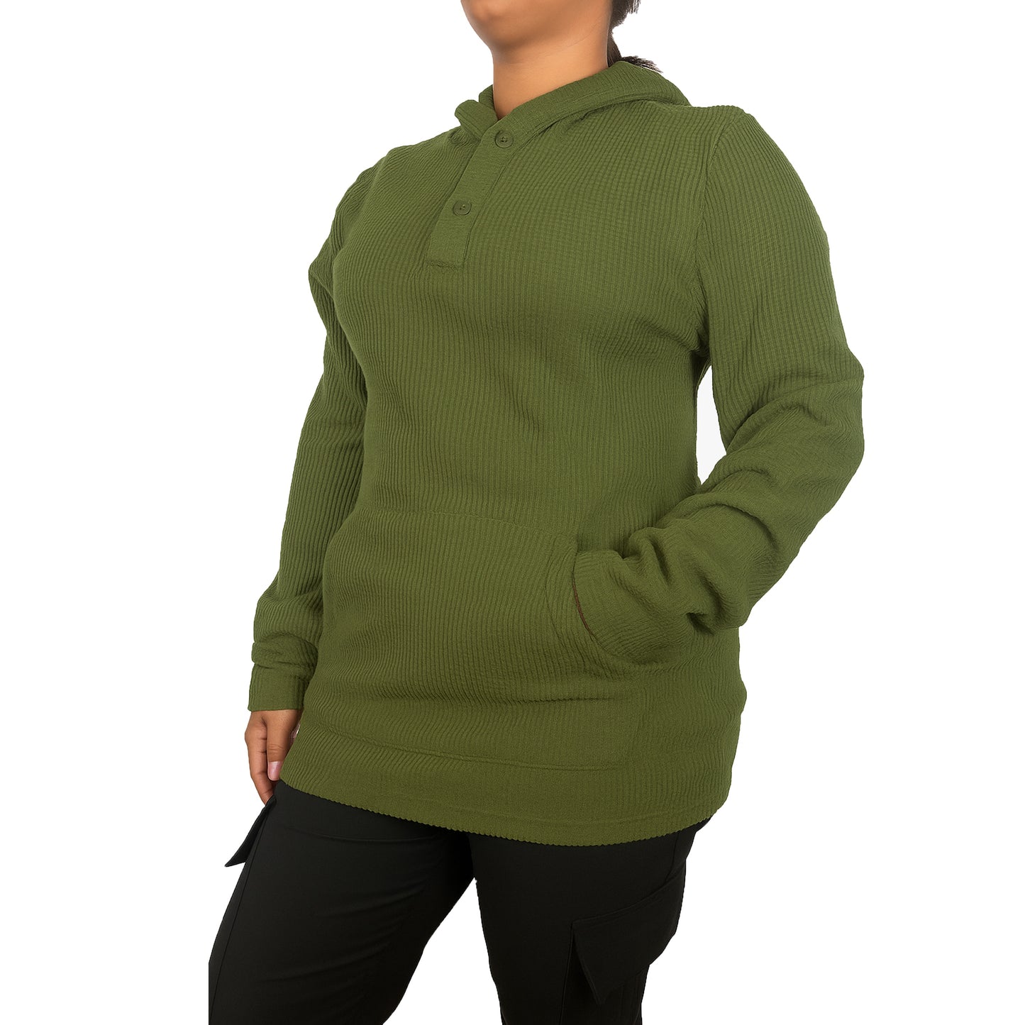 Womens Waffle Knit Thermal Pullover Hoodie (S-3XL)