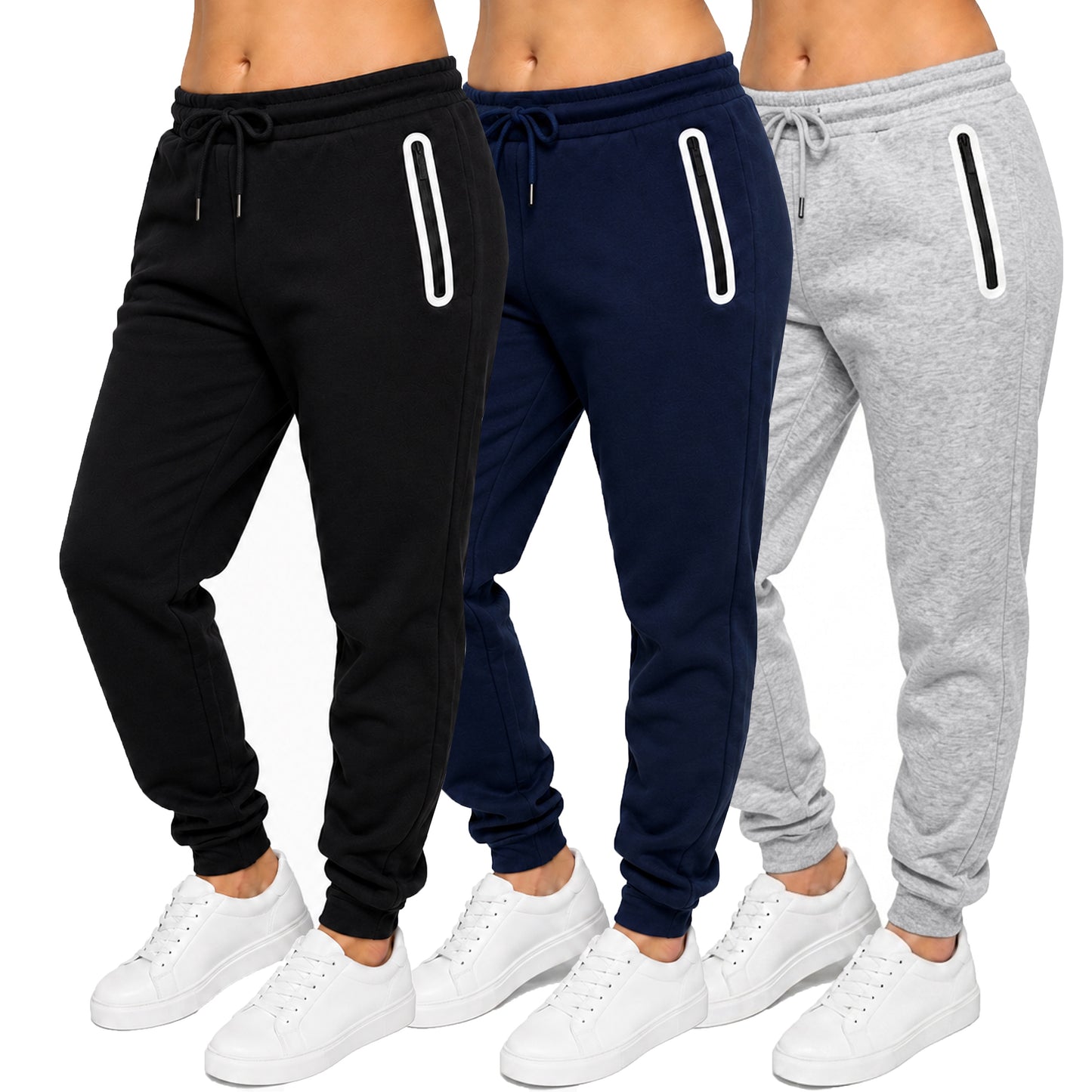 3-Pack Women's Loose-Fit Fleece-Lined Jogger With Heat Seal Zipper Side Pockets