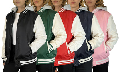 Women’s Hooded Varsity Jacket w/ Detachable Hood