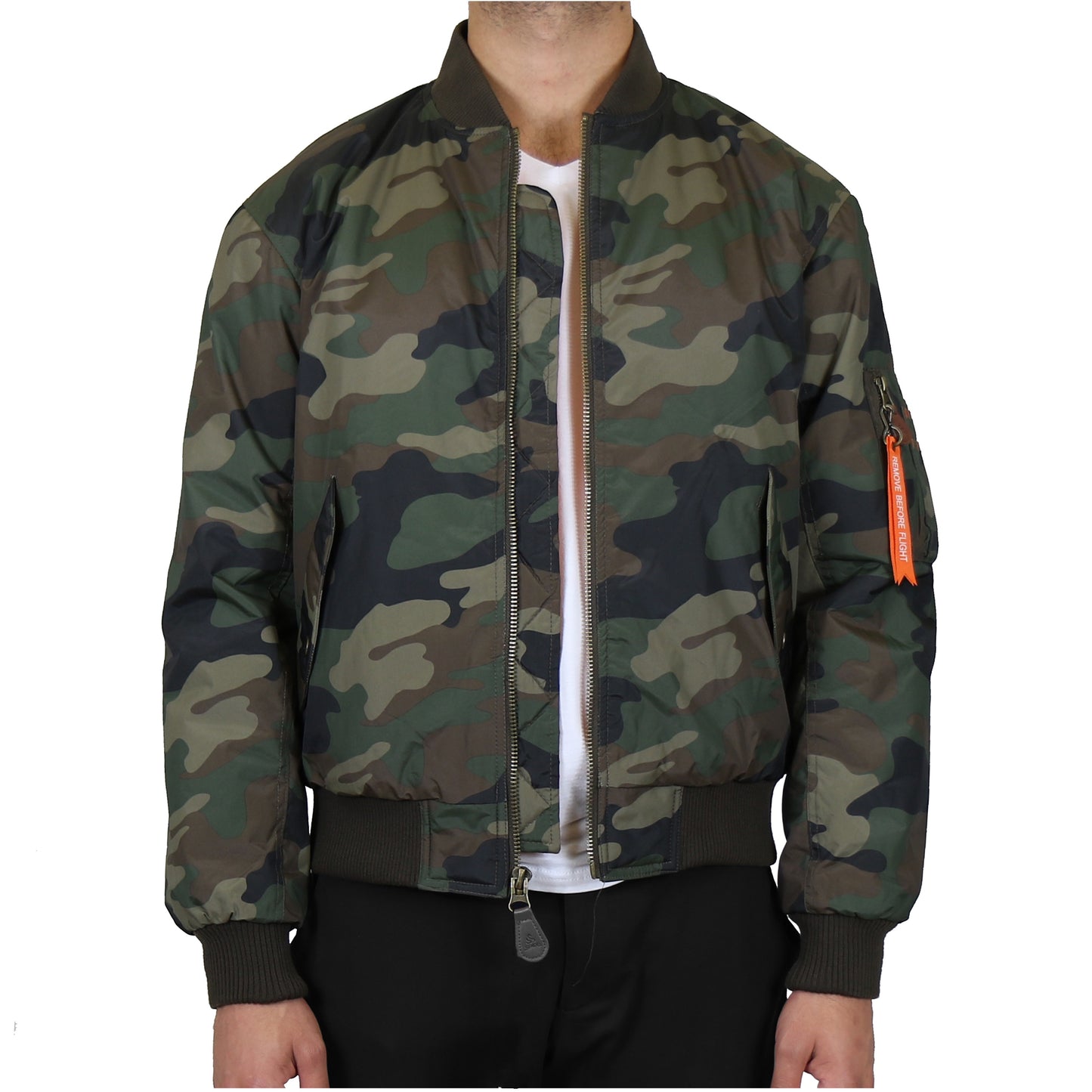 Men's Heavyweight MA-1 Bomber Flight Jacket - Classic Orange Lining, Water-Resistant, Ribbed Collar & Cuffs